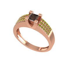 Dumanlı kuvars ve peridot 14 ayar rose altın yüzük