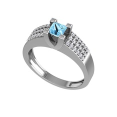 Reyha Tektaş Yüzük - Akuamarin ve swarovski 8 ayar beyaz altın yüzük #g9xb97
