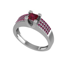 Kök yakut ve rodolit garnet 14 ayar beyaz altın yüzük