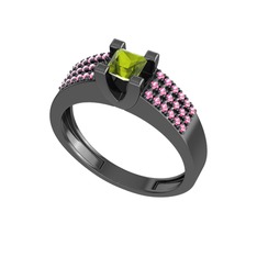 Reyha Tektaş Yüzük - Peridot ve pembe kuvars 925 ayar siyah rodyum kaplama gümüş yüzük #ht88fe