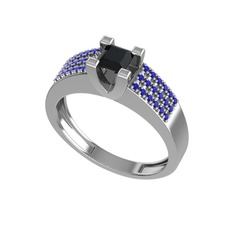 Reyha Tektaş Yüzük - Siyah zirkon ve lab safir 14 ayar beyaz altın yüzük #id1c8h