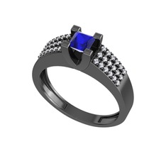 Reyha Tektaş Yüzük - Lab safir ve pırlanta 925 ayar siyah rodyum kaplama gümüş yüzük (0.3168 karat) #itvd36