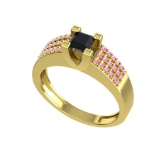 Reyha Tektaş Yüzük - Siyah zirkon ve pembe kuvars 18 ayar altın yüzük #j51bbv