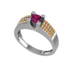 Reyha Tektaş Yüzük - Rodolit garnet ve sitrin 18 ayar beyaz altın yüzük #j8e0d2