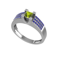 Peridot ve lab safir 8 ayar beyaz altın yüzük