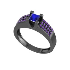 Lab safir ve ametist 925 ayar siyah rodyum kaplama gümüş yüzük