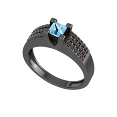 Reyha Tektaş Yüzük - Akuamarin ve dumanlı kuvars 925 ayar siyah rodyum kaplama gümüş yüzük #luswag