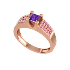 Reyha Tektaş Yüzük - Ametist ve pembe kuvars 14 ayar rose altın yüzük #n1est1