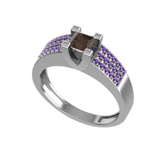 Reyha Tektaş Yüzük - Dumanlı kuvars ve ametist 8 ayar beyaz altın yüzük #nv7gwi