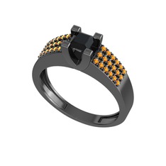 Reyha Tektaş Yüzük - Siyah zirkon ve sitrin 925 ayar siyah rodyum kaplama gümüş yüzük #oafvjy