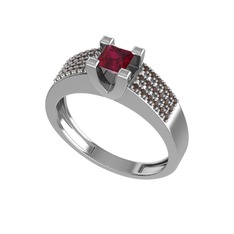 Reyha Tektaş Yüzük - Kök yakut ve dumanlı kuvars 18 ayar beyaz altın yüzük #pk6j4g