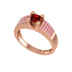 Garnet ve pembe kuvars 14 ayar rose altın yüzük
