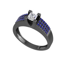 Reyha Tektaş Yüzük - Beyaz zirkon ve lab safir 925 ayar siyah rodyum kaplama gümüş yüzük #q31l4