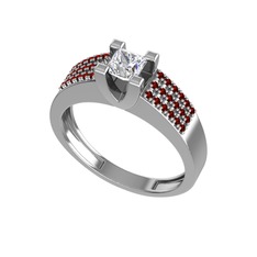 Swarovski ve garnet 8 ayar beyaz altın yüzük