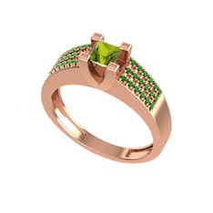 Peridot ve yeşil kuvars 18 ayar rose altın yüzük