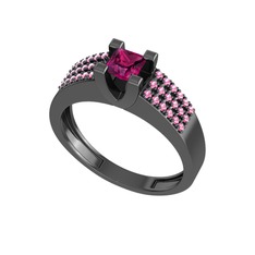 Reyha Tektaş Yüzük - Rodolit garnet ve pembe kuvars 925 ayar siyah rodyum kaplama gümüş yüzük #qubhsg