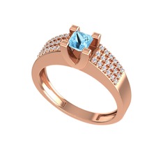 Reyha Tektaş Yüzük - Akuamarin ve beyaz zirkon 8 ayar rose altın yüzük #re8nu6