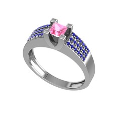 Pembe kuvars ve lab safir 18 ayar beyaz altın yüzük