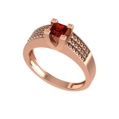 Garnet ve dumanlı kuvars 925 ayar rose altın kaplama gümüş yüzük