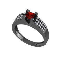 Reyha Tektaş Yüzük - Garnet ve swarovski 925 ayar siyah rodyum kaplama gümüş yüzük #ukb104