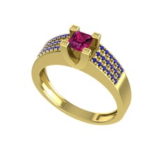 Rodolit garnet ve lab safir 925 ayar altın kaplama gümüş yüzük