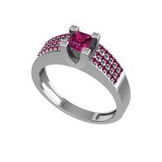Reyha Tektaş Yüzük - Rodolit garnet 8 ayar beyaz altın yüzük #vdtxzn