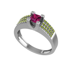Rodolit garnet ve peridot 14 ayar beyaz altın yüzük