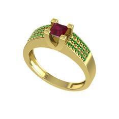 Reyha Tektaş Yüzük - Kök yakut ve yeşil kuvars 18 ayar altın yüzük #xcn3kg