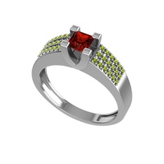 Reyha Tektaş Yüzük - Garnet ve peridot 18 ayar beyaz altın yüzük #xgcjms