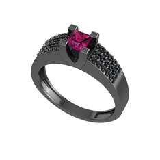 Reyha Tektaş Yüzük - Rodolit garnet ve siyah zirkon 925 ayar siyah rodyum kaplama gümüş yüzük #xlb2rv