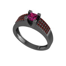 Reyha Tektaş Yüzük - Rodolit garnet ve garnet 925 ayar siyah rodyum kaplama gümüş yüzük #y54qlc