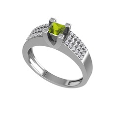 Reyha Tektaş Yüzük - Peridot ve swarovski 8 ayar beyaz altın yüzük #y8kn44