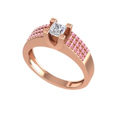 Beyaz zirkon ve pembe kuvars 8 ayar rose altın yüzük