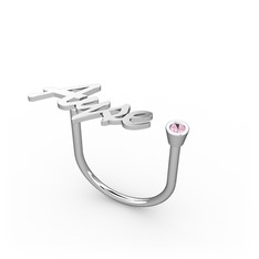 Taşlı İsim Yüzük - Pembe kuvars 8 ayar beyaz altın yüzük (4 karakterli el yazısı) #14v8xhr