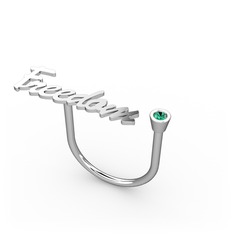 Yeşil kuvars 14 ayar beyaz altın yüzük (7 karakterli el yazısı)