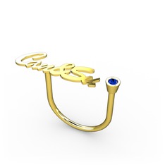 Lab safir 925 ayar altın kaplama gümüş yüzük (6 karakterli el yazısı)