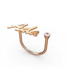 Taşlı İsim Yüzük - Pembe kuvars 925 ayar rose altın kaplama gümüş yüzük (3 karakterli el yazısı) #1aef7w