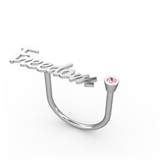 Taşlı İsim Yüzük - Pembe kuvars 925 ayar gümüş yüzük (7 karakterli el yazısı) #1h09snp