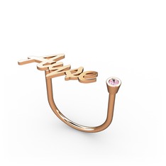 Pembe kuvars 925 ayar rose altın kaplama gümüş yüzük (4 karakterli el yazısı)