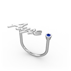 Taşlı İsim Yüzük - Lab safir 14 ayar beyaz altın yüzük (4 karakterli el yazısı) #1mpkutd