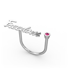 Taşlı İsim Yüzük - Rodolit garnet 8 ayar beyaz altın yüzük (7 karakterli el yazısı) #1nr762a