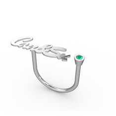 Taşlı İsim Yüzük - Kök zümrüt 8 ayar beyaz altın yüzük (6 karakterli el yazısı) #1oo4v0p