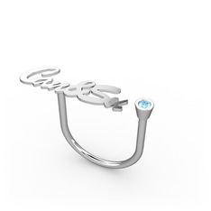 Akuamarin 8 ayar beyaz altın yüzük (6 karakterli el yazısı)