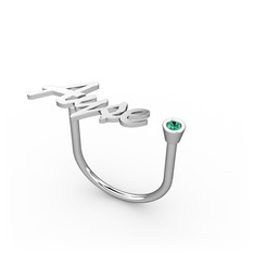 Yeşil kuvars 18 ayar beyaz altın yüzük (4 karakterli el yazısı)