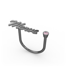 Taşlı İsim Yüzük - Pembe kuvars 925 ayar siyah rodyum kaplama gümüş yüzük (5 karakterli el yazısı) #1yair14