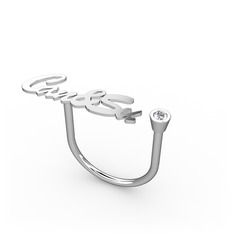 Taşlı İsim Yüzük - Beyaz zirkon 14 ayar beyaz altın yüzük (6 karakterli el yazısı) #58x2f1