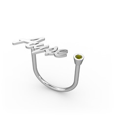 Peridot 18 ayar beyaz altın yüzük (4 karakterli el yazısı)