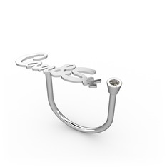 Dumanlı kuvars 8 ayar beyaz altın yüzük (6 karakterli el yazısı)