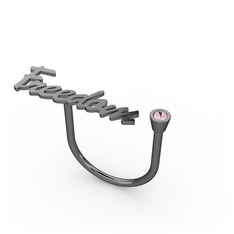 Taşlı İsim Yüzük - Pembe kuvars 925 ayar siyah rodyum kaplama gümüş yüzük (7 karakterli el yazısı) #d8khc4