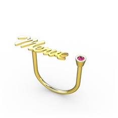 Taşlı İsim Yüzük - Rodolit garnet 14 ayar altın yüzük (5 karakterli el yazısı) #io2waq
